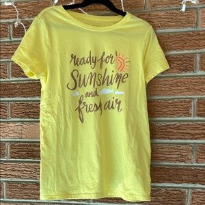 Cat & Jack large 10/12 yellow short sleeve shirt ready for sunshine in glitter